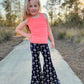 Bell Bottom Pants in Navy/Peach Print Girls