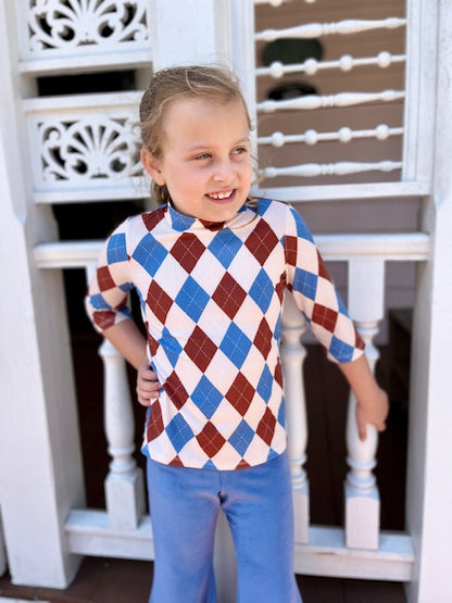 Olivia Elbow Sleeves Top in Denim/Break