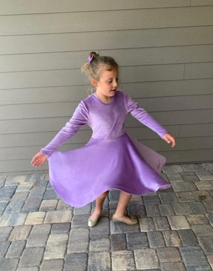 Lily  Velour Twirl Dress in Lavender Color