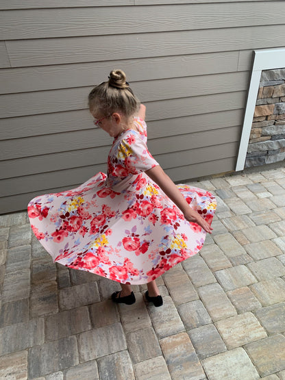 Bella Twirl Dress in Pink Floral Print