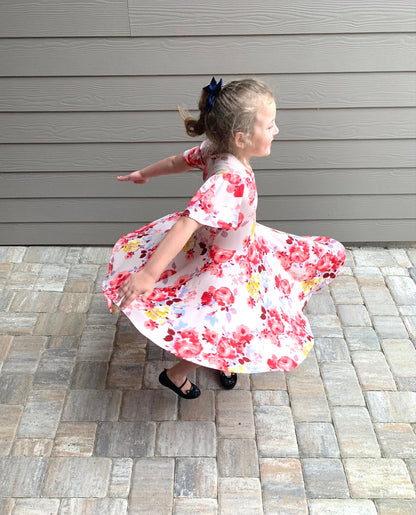 Bella Twirl Dress in Pink Floral Print