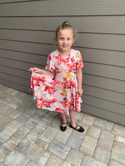 Bella Twirl Dress in Pink Floral Print