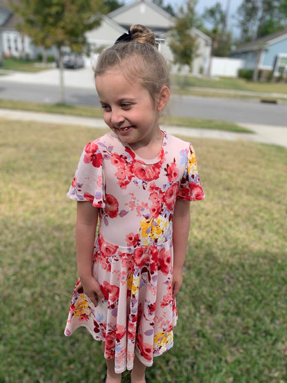 Bella Twirl Dress in Pink Floral Print