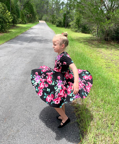 Ava Twirl Dress in Black Floral - Dress