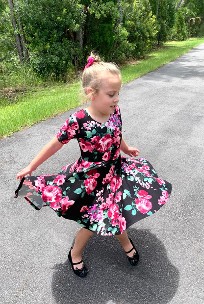 Ava Twirl Dress in Black Floral - Dress
