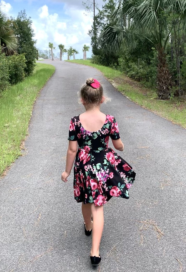 Ava Twirl Dress in Black Floral