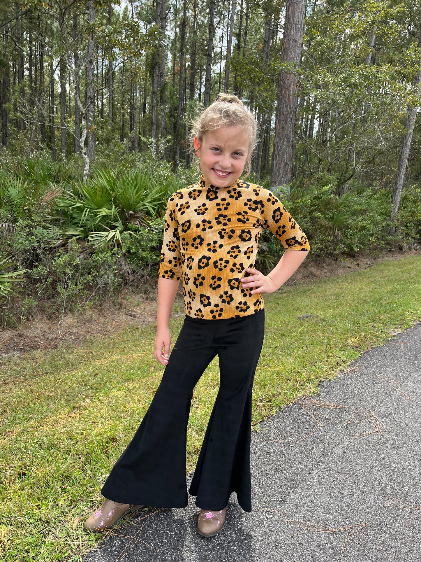 Olivia Elbow Sleeves Top in Leopard/Rust