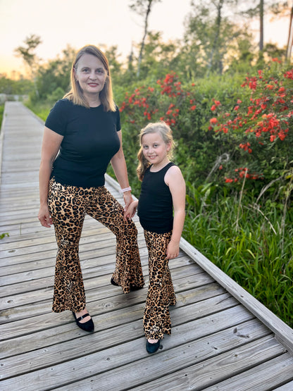 Mommy and Me Bell Bottom Pants Leopard Print