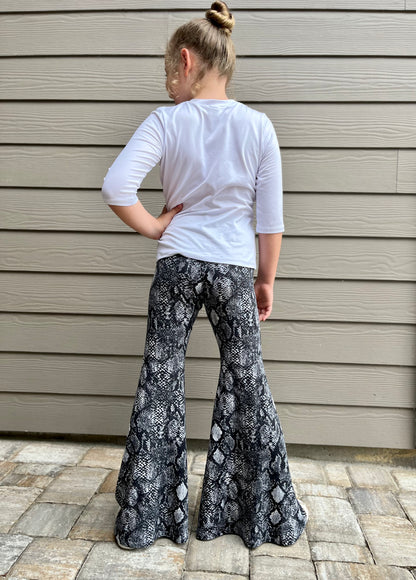 Bell Bottom Pants Grey Snakeskin Print Girls