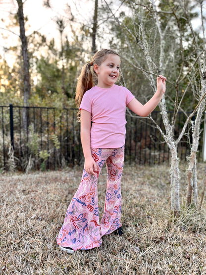 Bell Bottom Pants in Pink Print Girls