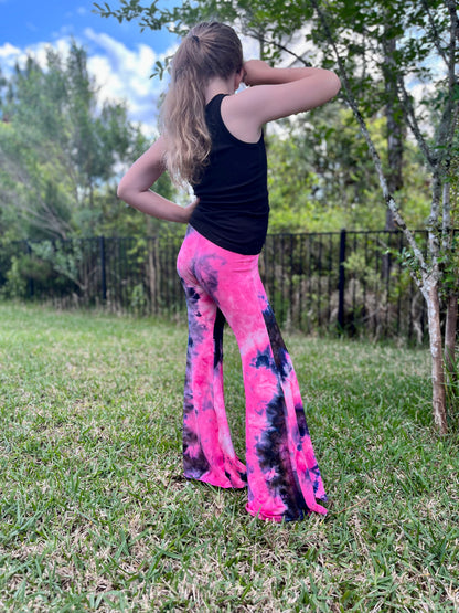 Bellbottoms for Girls in Pink Black Tie-Dye