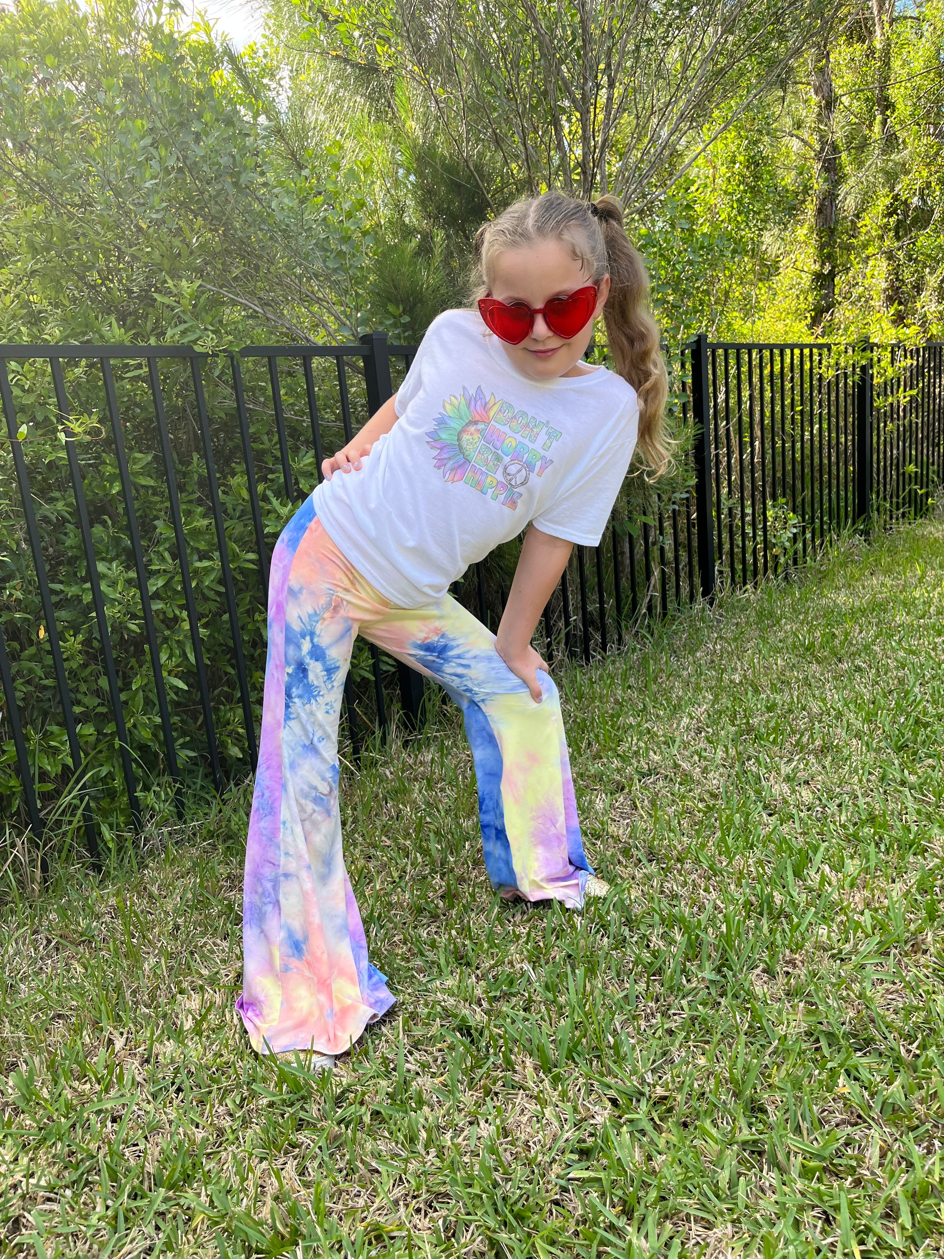 Tie dye bell bottom yoga pants sales