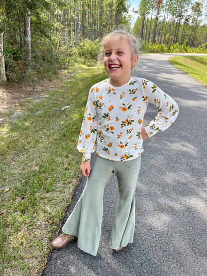 Velour Bell Bottom Pants Vintage Olive