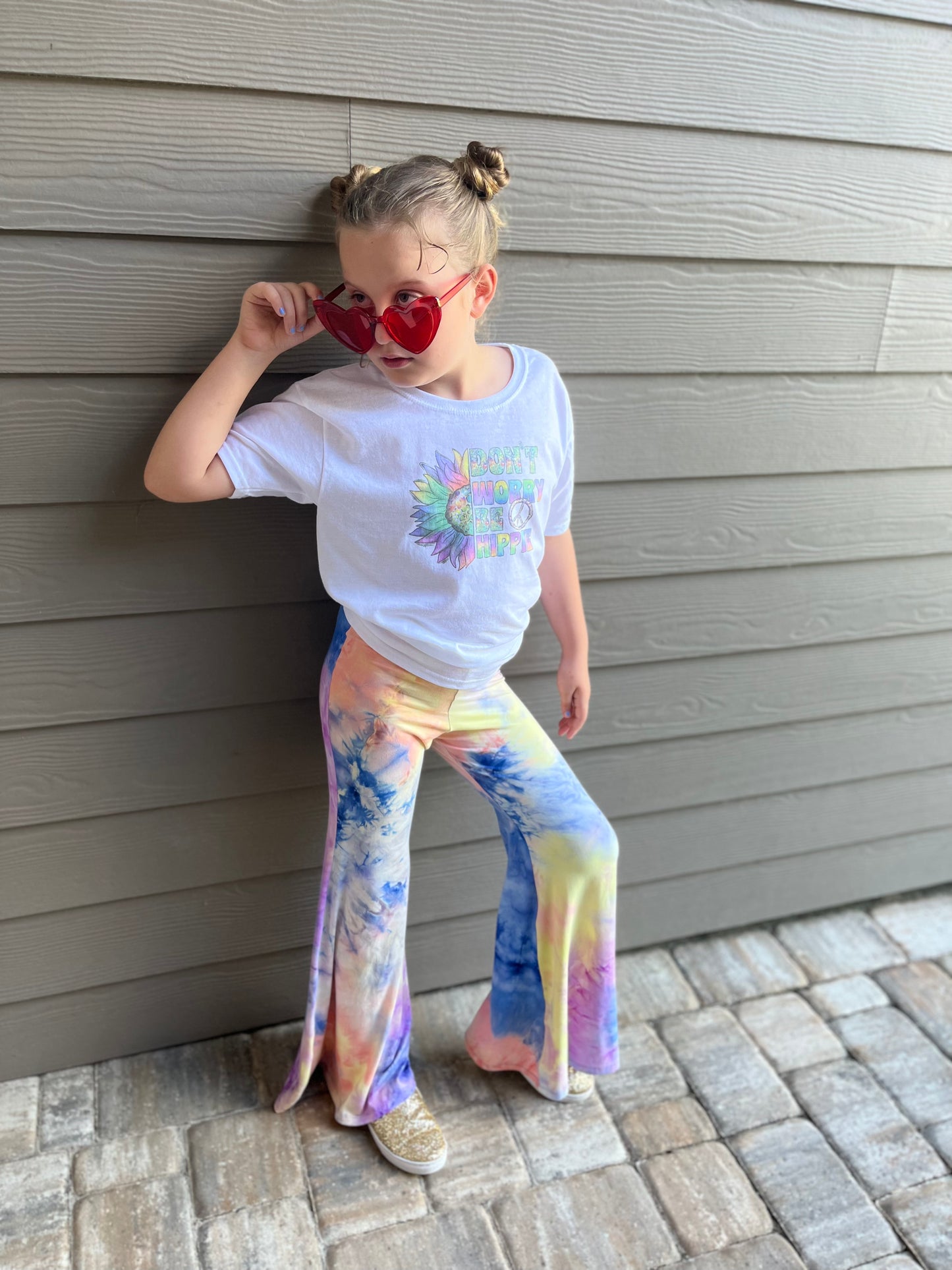 Bell Bottom Pants for Girls in Royal Blue and Multi Color Tie-Dye