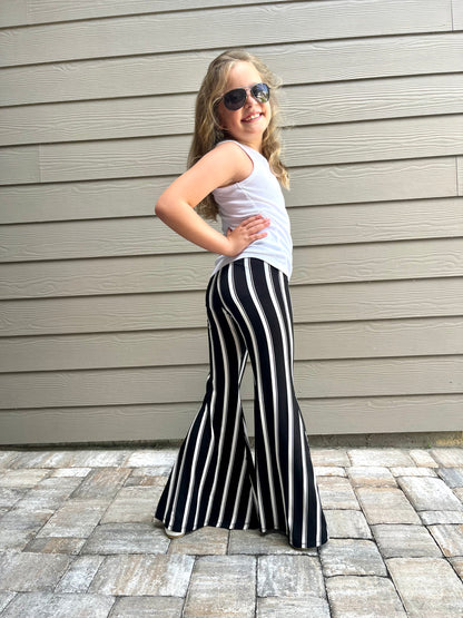 Bell Bottom Pants in Black/White Stripes Girls