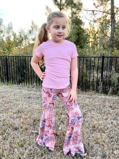 Bell Bottom Pants in Pink Print Girls