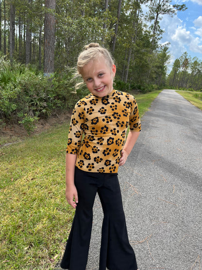 Olivia Elbow Sleeves Top in Leopard/Rust
