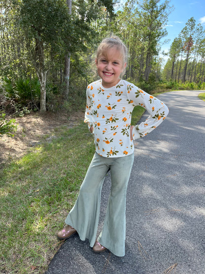 Velour Bell Bottom Pants Vintage Olive