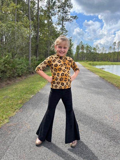 Olivia Elbow Sleeves Top in Leopard/Rust