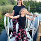 Mommy and Me Bell Bottom Pants in Black Floral Print