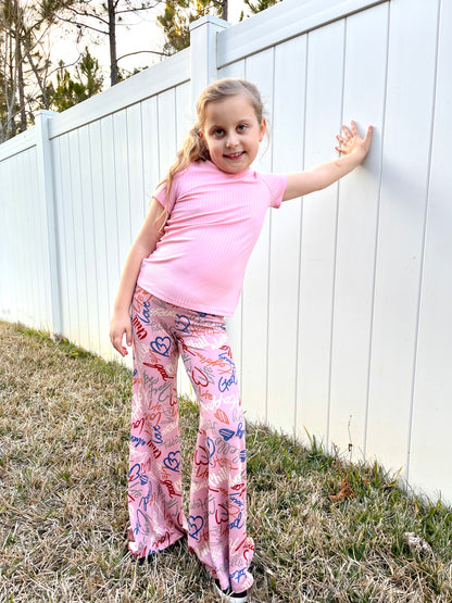 Bell Bottom Pants in Pink Print Girls