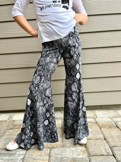 Bell Bottom Pants Grey Snakeskin Print Girls
