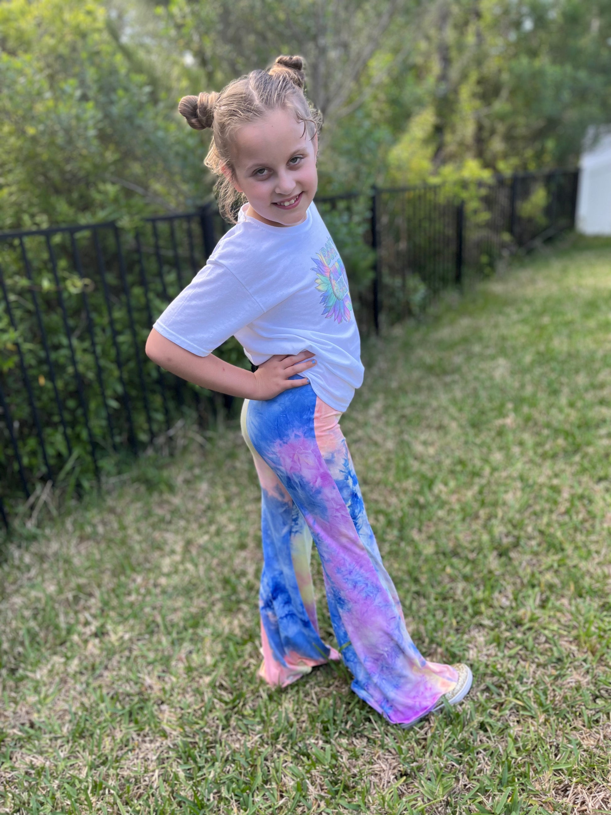 Bell Bottom Pants for Girls in Royal Blue and Multi Color Tie Dye