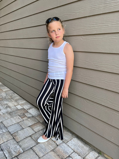 Bell Bottom Pants in Black/White Stripes Girls