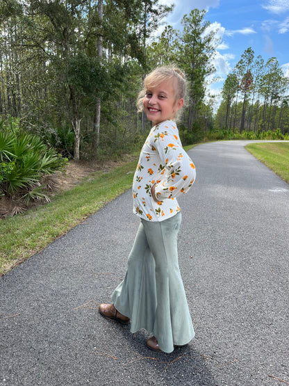 Velour Bell Bottom Pants Vintage Olive