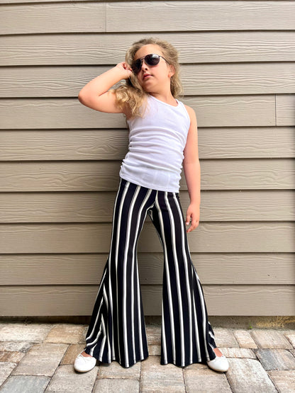 Bell Bottom Pants in Black/White Stripes Girls