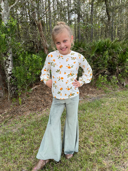 Velour Bell Bottom Pants Vintage Olive