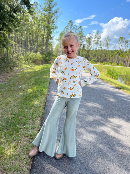 Velour Bell Bottom Pants Vintage Olive